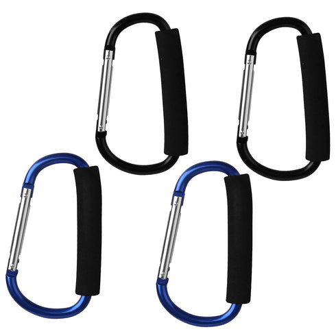 4 Pack Large Carabiner 5.5" D Style Click and Carry Bag Carrier Stroller Hooks (Black and Blue)