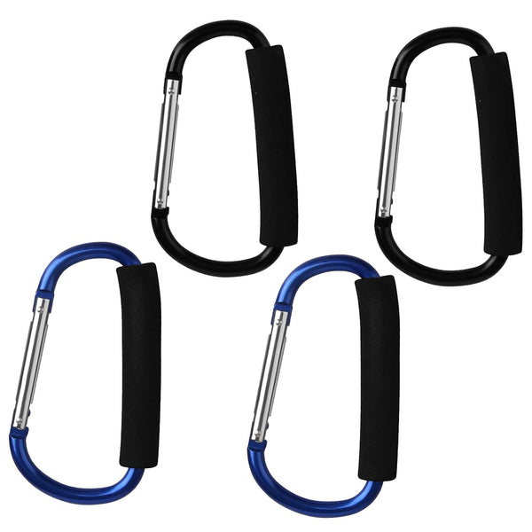 4 Pack Large Carabiner 5.5" D Style Click and Carry Bag Carrier Stroller Hooks (Black and Blue)
