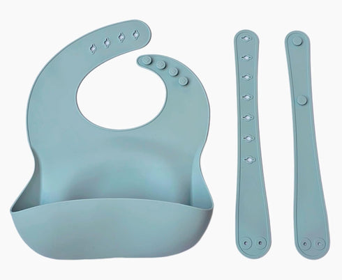 100% Food Grade Silicone Baby Bib with Adjustable Waist & Neck Straps, BPA Free, PVC Free, Durable, Large Pocket Food Catcher