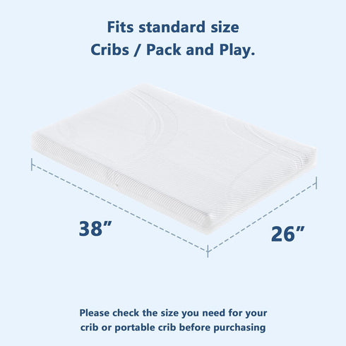 Pack 38x26 inch and Play Mattress Portable Crib Mattress for Travel, Memory High Density Foam for Toddle Baby, Dual
