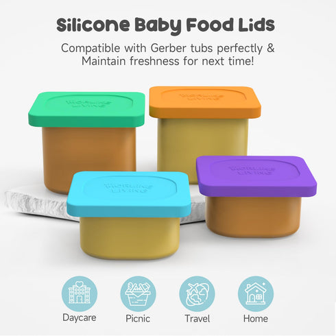 Morlike Baby Food Lids - 4 Pack Silicone Container Lid Compatible with Gerber Food Containers, BPA Free