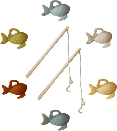 Marlowe & Co Silicone and Wooden Fishing Playset, Montessori Fine Motor Skills