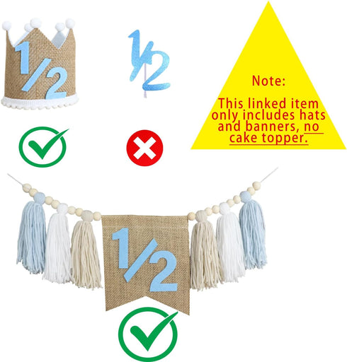 1/2 Banner,1/2 Hat,6 Birthday High Chair Banner, Half Way To One Crown Months Photo Backdrop,Wall Hangings Decorative