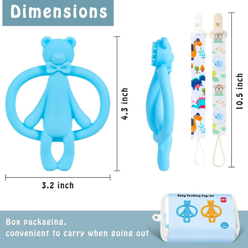 2 Pack 0-6 6-12 Baby Teething Toys for Months, Silicone Baby Bear Teether, Easy to Grip Teether for Babies Infants Boys