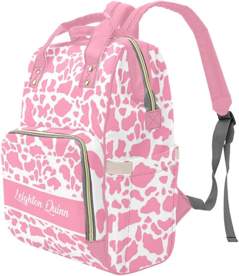 Workvalor Package Backpack Mommy Backpack Personalized Maternity for Women, Custom Cow Print Pink Diaper Customized