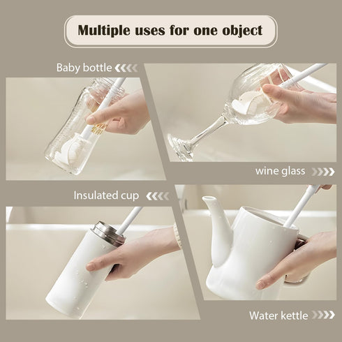 Nievajio 2 Pieces Flexible Silicone Bottle Brush with Long Handle, Long Handle Water Bottle Brush Cleaner, for Narrow