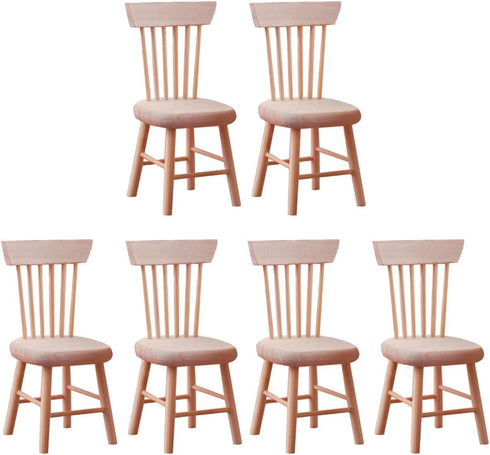 Toyvian 6 pcs Mini Wood Dollhouse Chairs, 1:12 Scale, Miniature Furniture Props for Dollhouse Landscape Garden