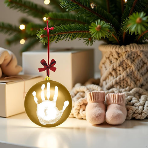 Tiny Ideas Christmas Baby's Handprint Ball Ornament, DIY Classic Hanging Bauble, Newborn Holiday Keepsake Gift