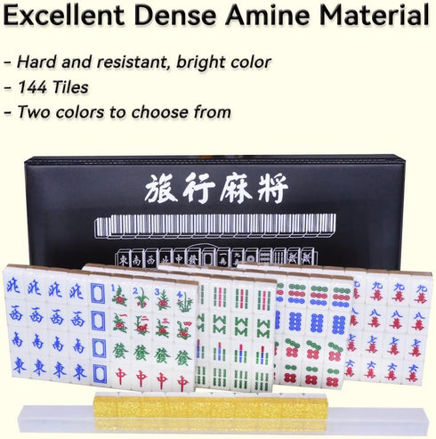 Drizzle Gold Travel Mini Mahjong Set - 20mm with Instructions, 146 Tiles, 4PCS Racks, Portable for Beginners