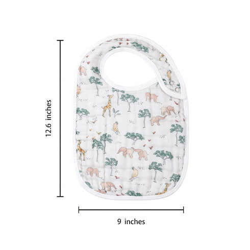 Snap Muslin Bibs for Girls - 3-Pack Baby Bibs for Infants, 100% Cotton Muslin, Adjustable Snaps, Animal Jungle Design