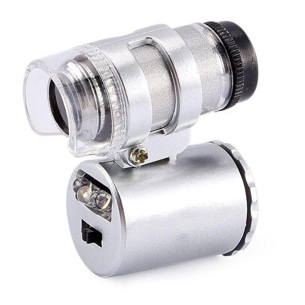 60X Microscope, Mini Pocket Microscope Portable Jewelry Magnifier with LED UV Light