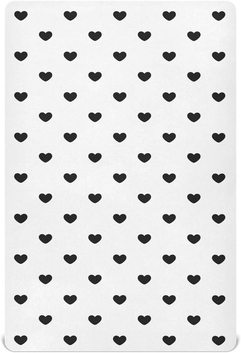 KICPOAY Black Heart Polka Dots White Fitted Crib Sheets Stretchy Portable Playard Sheets