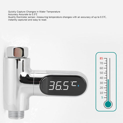 FTVOGUE Shower Thermometer, LED Digital Display Water Temperature Sensor with Hydroelectric Power Generation, for Baby
