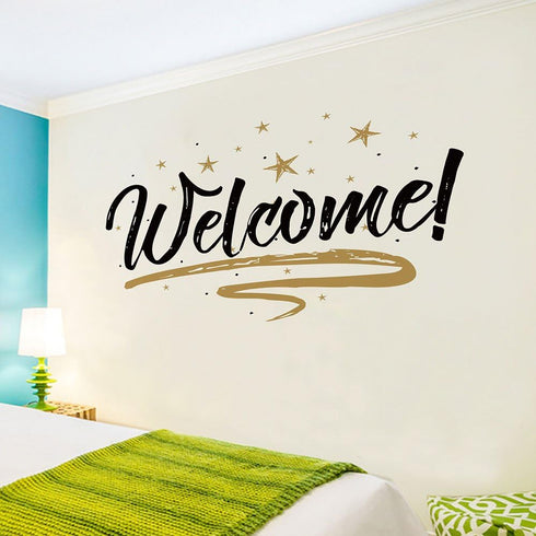 Woodland Arts Welcome Home Stars Wall Door Decals - 22 x 15 Inches, Brown and Black, Removable Stickers for Home