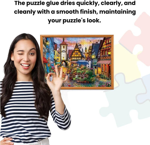 2 Pack, 5 oz MasterPieces Puzzle Glue with Wide Plastic Spreader, Easy to Apply, Dries Quick and Clear, Protects
