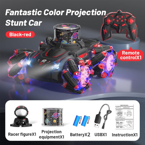 RC Stunt Car Remote Control for Kids with HD Projection Lights, Music, 360° Rotation, 4WD 2.4GHz