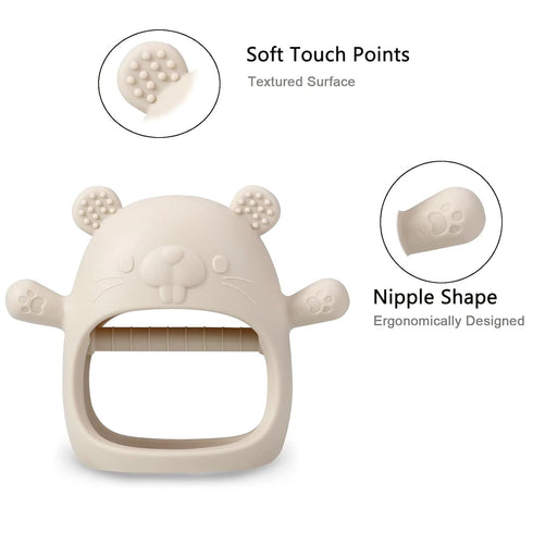 PandaEar 2 Pack Silicone Baby Teething Toys, Baby Hand Teether Mitten for Sucking Needs, White/Blue