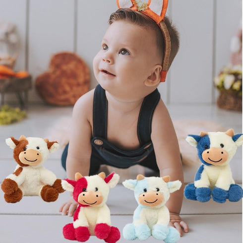 YUKOUQIAN 8 inch Cow Stuffed Animal Cute Cow Plush Doll Toy for Girls Boys Christmas (zuoniu deep Blue)