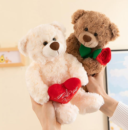Teddy Bear Stuffed Animal with Rose, Soft Cuddly Stuffed Plush Bear, Gifts for Kids Baby Toddlers on Baby Shower, Valentine's Day (Brown with Rose)