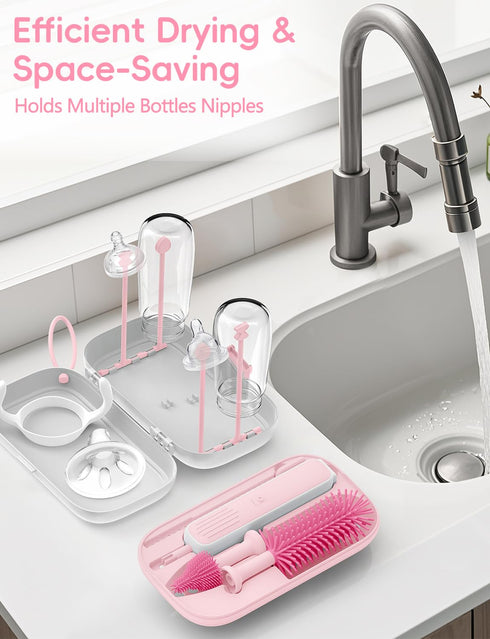 2000mAh 360 Electric Baby Bottle Brush Cleaner, Baby Travel Bottle Cleaner Kit- Rechargeable Silicone Brush, Drying
