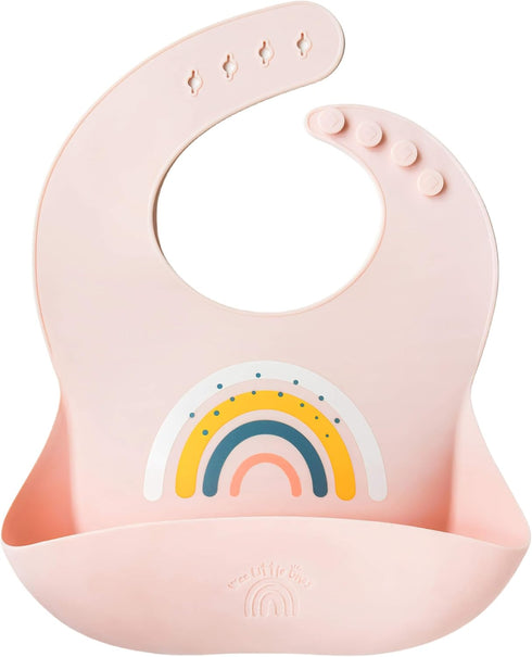 Silicone Rainbow Baby Bibs & Suction Bowl Set: BPA-Free, Adjustable Bib with Large Food Catcher Pocket + Premium Utensils for Babies & Toddlers (6-36 Months), Pink