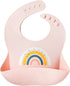 Silicone Rainbow Baby Bibs & Suction Bowl Set: BPA-Free, Adjustable Bib with Large Food Catcher Pocket + Premium Utensils for Babies & Toddlers (6-36 Months), Pink