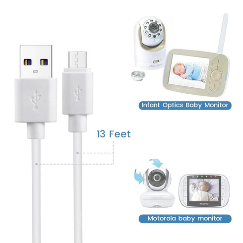 Smays Charger cord Replacement for Baby Monitor of Infant Optics, Motorola, Owlet - Charging Cable 13 ft