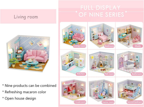 Kisoy Dollhouse Miniature with Furniture Kit - DIY 3D Wooden House Kit, Small Apartment Style with LED, Gift