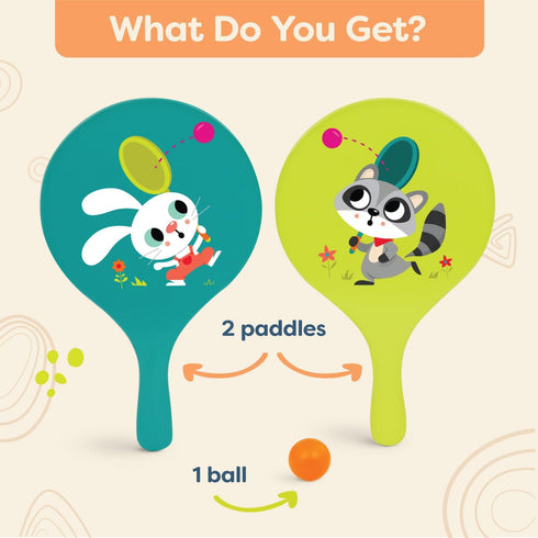 B. toys Bounce & Play Paddle Set - Sports & Outdoor Paddle Ball Game with 2 Colorful Paddles & 1 Ball for Kids
