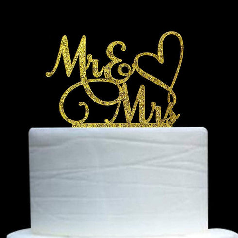 Mr and Mrs Cake Topper, Bride and Groom Wedding/Engagement Decoration, Gold Glitter Acrylic Sign