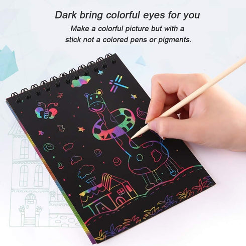 POKONBOY 16 Pack Scratch Arts and Crafts Notebooks, Rainbow Party Favors for Kids Coloring Books and Supplies