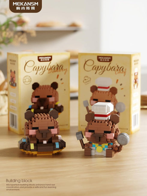 Sacblirr Set Sandwich Hot Dog Cute Capybara Baking Bread Series Mini Building Toy Kawaii Animals Micro Adorable Pet