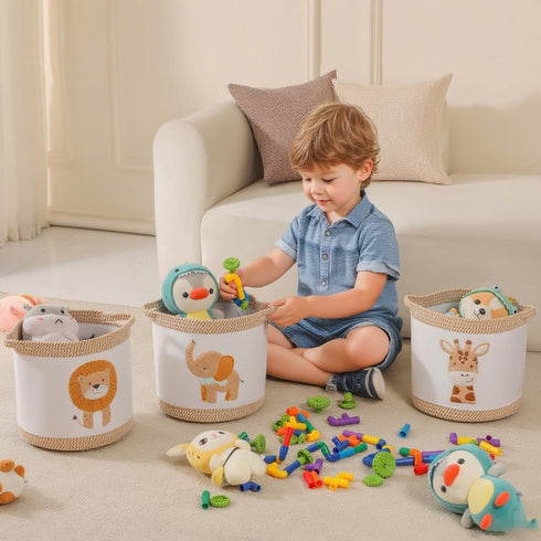 Tidelit 3-Piece Woven Baby Toy Baskets Laundry Hampers, Foldable Nursery Organizer for Toys Clothes Stuffed Animals
