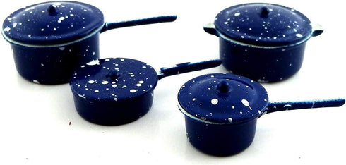 Town Square Miniatures Dolls House Kitchen Accessory, Blue Saucepan Pan Set