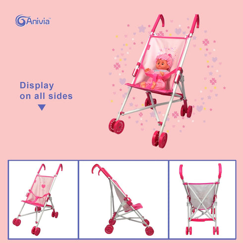 Foldable Heart Design Doll Stroller - Anivia Baby Doll Collection for Girls