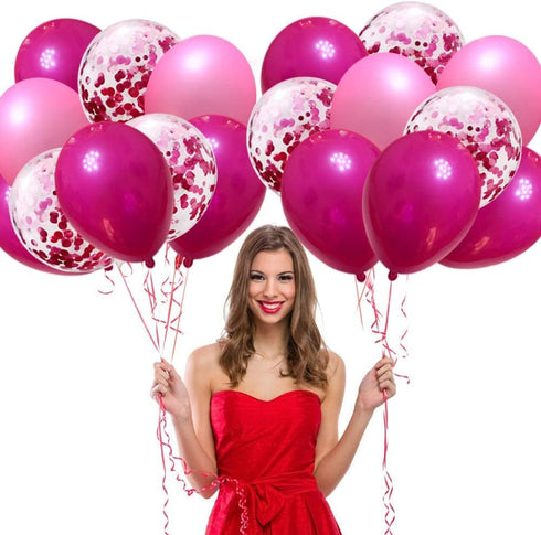 AULE Hot Pink and Pink Balloons, 12 inch, 60 Pcs Premium Latex Confetti Balloons for Party Decorations