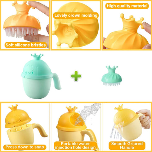 Baby Shower Cap Shield | Baby Bath Set with Shower Cap, Water Cup, Massage Brush | Visor Hat for Eye and Ear Protection