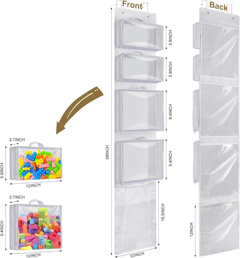 Hanging Toy Storage over Door, Block Stuffed Animal Organizer with 4 Removable Case Bags, Mesh Pocket Holder