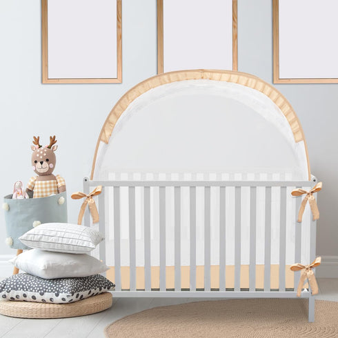 L RUNNZER Crib Tent, Portable Crib Tent to Keep Baby from Climbing Out, See-Through & Breathable Mesh Crib Net