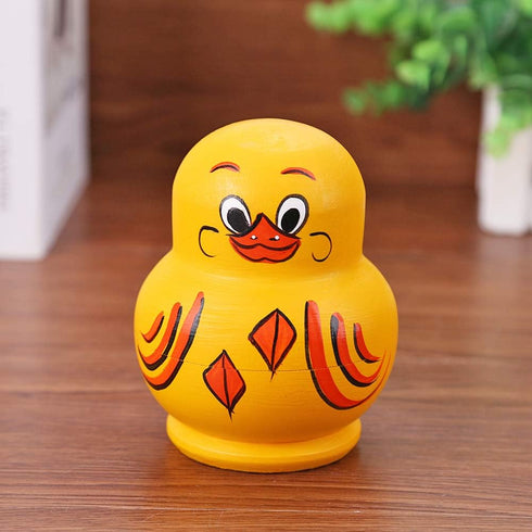 10 Pcs Wooden Yellow Duck Handmade Russian Nesting Dolls Toys, Cute Lovely Animal Matryoshka Stacking Dolls Home Decor