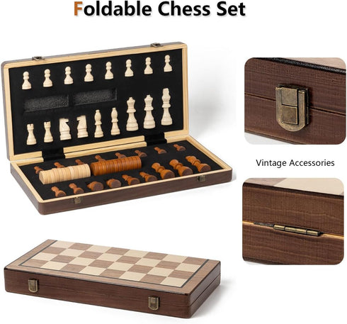 Set 15'' Set 2 Chess Chess Board Wooden Magnetic Folding Chess Board for Adults & Kids Checkers Game for Kids Portable