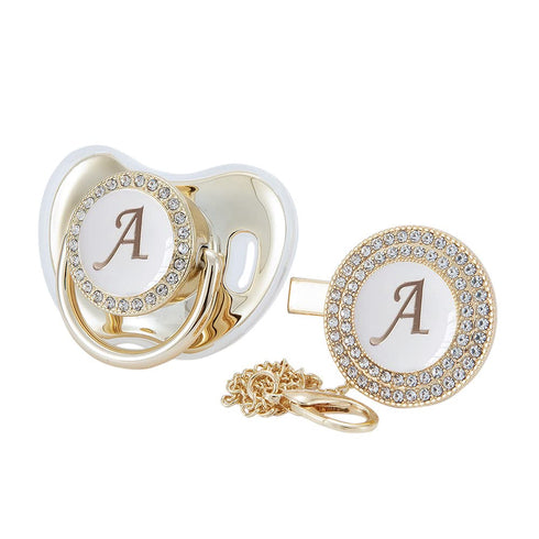 All Handmade Bling Baby Pacifier and Clip Set 26 Letters and 11