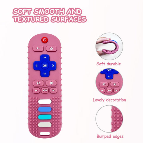 Baby Teething Toys, Remote Control Shape Silicone Chew Toy for Babies 18+ Months, BPA Free & Refrigerator Safe (Black02
