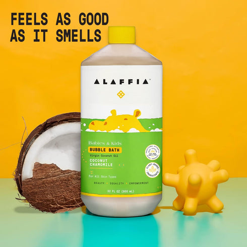 Alaffia Babies and Kids Bubble Bath, Gentle Cleansing & Calming Bubbles, Plant Based Formula, Vegan, Coconut Chamomile,