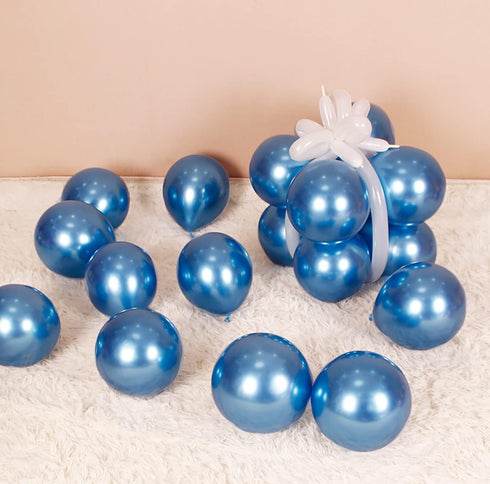 KALOR 100 pcs Metallic Blue Balloons, 5 inch Thick Latex Chrome for Birthday Decoration, Wedding Party