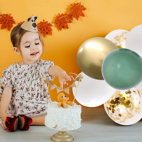 Green and Gold Party Balloons, 50 Pcs 12 Inch Retro Sage Green White Metallic Balloons with Gold Confetti for Wedding