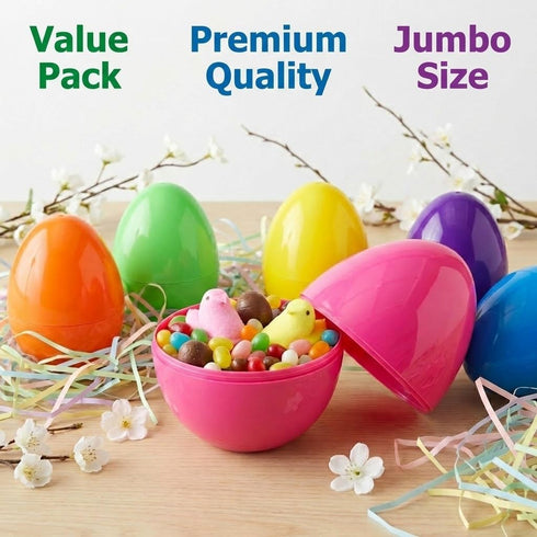 AquaHood 7 Inch 12 Pack Easter Eggs Decorations Plastic Large: Jumbo Fillable Colorful Bright Easter Egg Hunt Empty