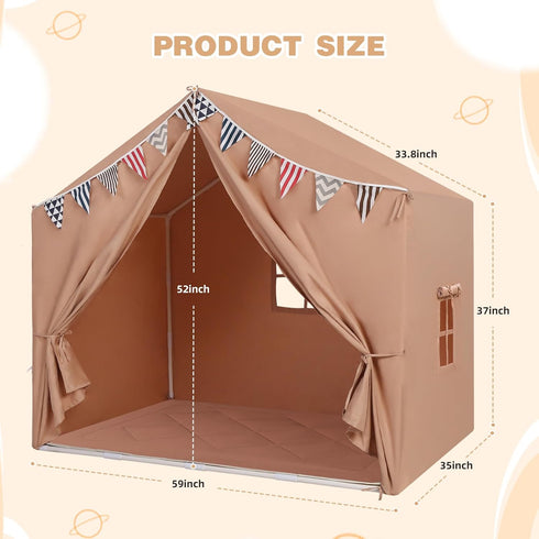 3 4 5 6 Kids Tent with Mat Playhouse for Kids Indoor Outdoor Play Tent for Toddlers Year Olds(Brown)