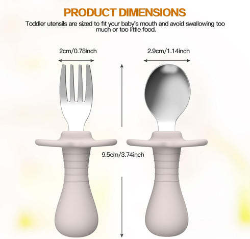 4 Pcs Toddler Utensils Set, Stainless Steel Childrens Silverware with Round Handle, BPA Free, Anti-Choke Design, Lite