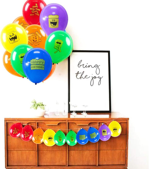 SUNBEAUTY 18 Pcs Building Block Party Balloons Brick Theme Kids Birthday Supplies Decorations in 6 Colors